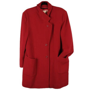 Pendleton Red Pure Virgin Wool One Notched Collar Button Front Driving Coat